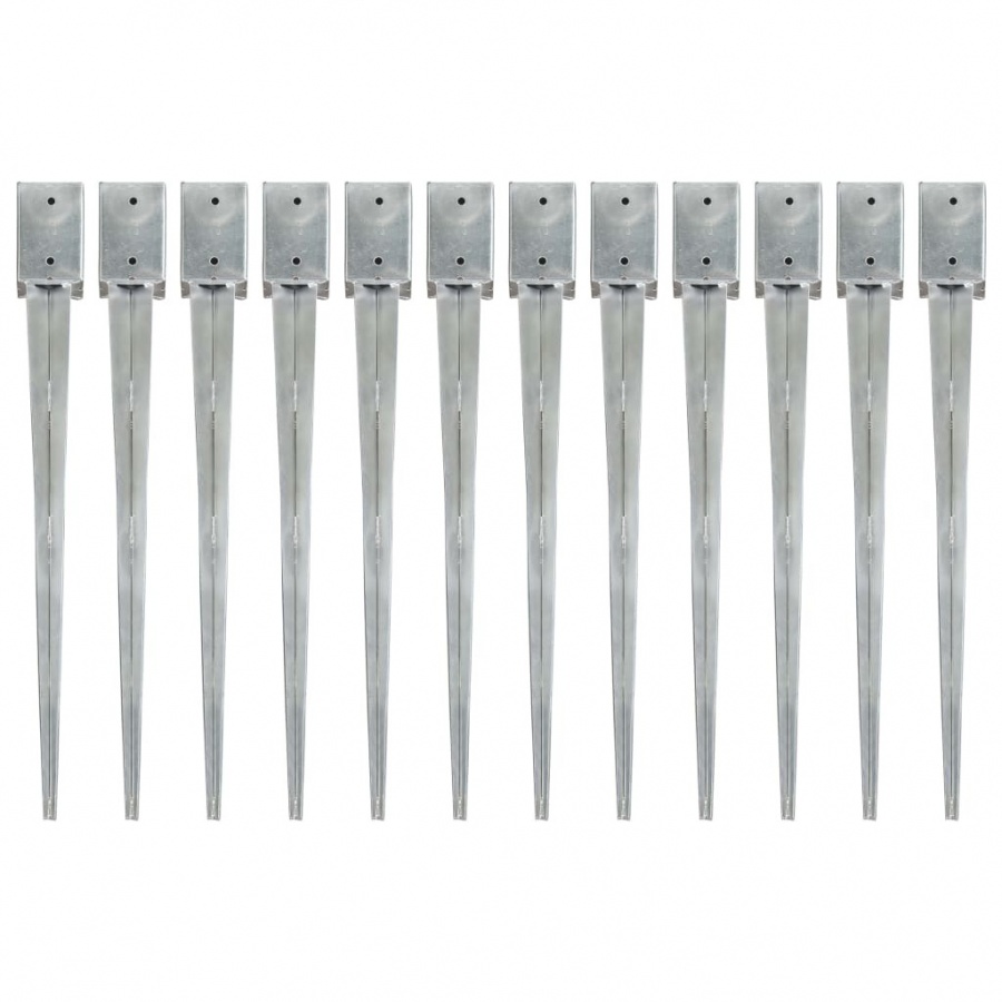 Kołki gruntowe, 12 szt., srebrne, 9x9x90 cm, stal galwanizowana