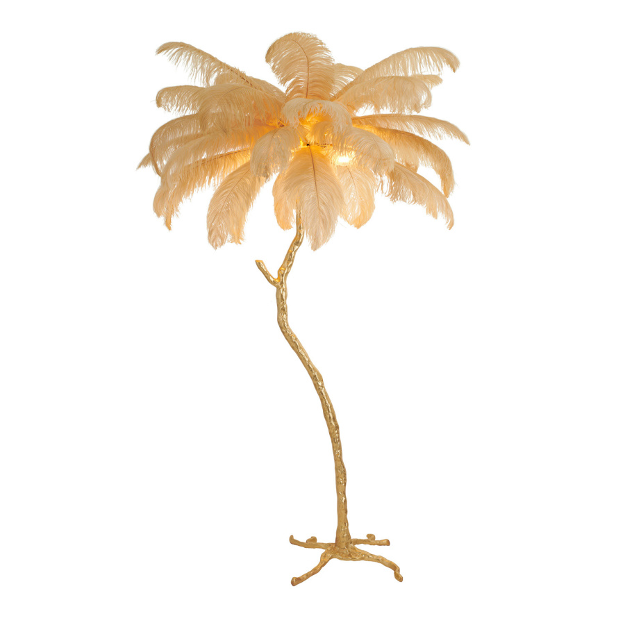 Lampa podłogowa emu pióra beżowe 150 cm