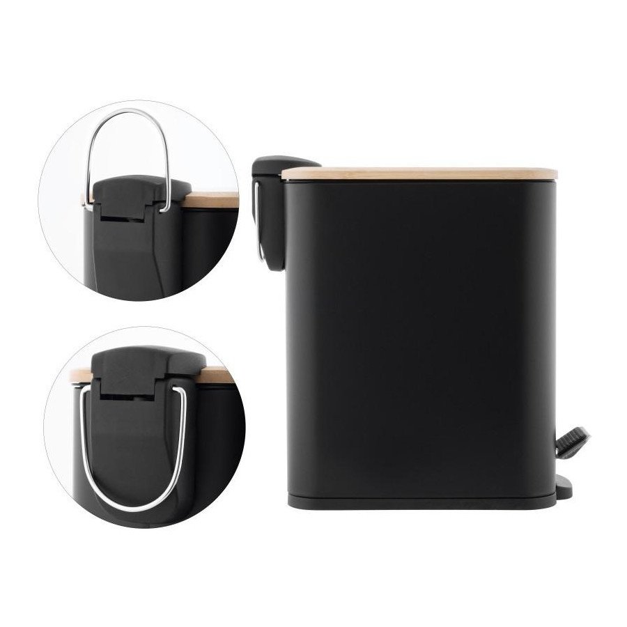Kosz na śmieci do łazienki prostokątny 5l czarny bambus segregacja - yoka