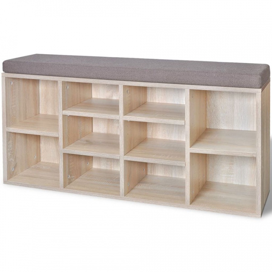 Szafka na buty z siedziskiem, 10 przegród, kolor dębu