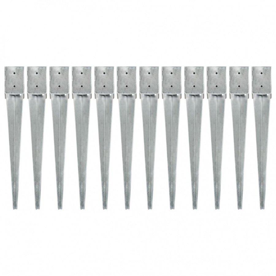 Kołki gruntowe, 12 szt., srebrne, 10x10x76 cm, stal
