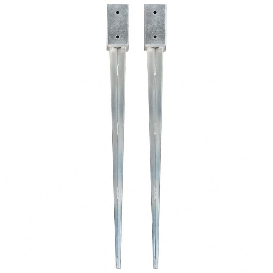 Kołki gruntowe, 2 szt., srebrne, 7x7x90 cm, stal galwanizowana