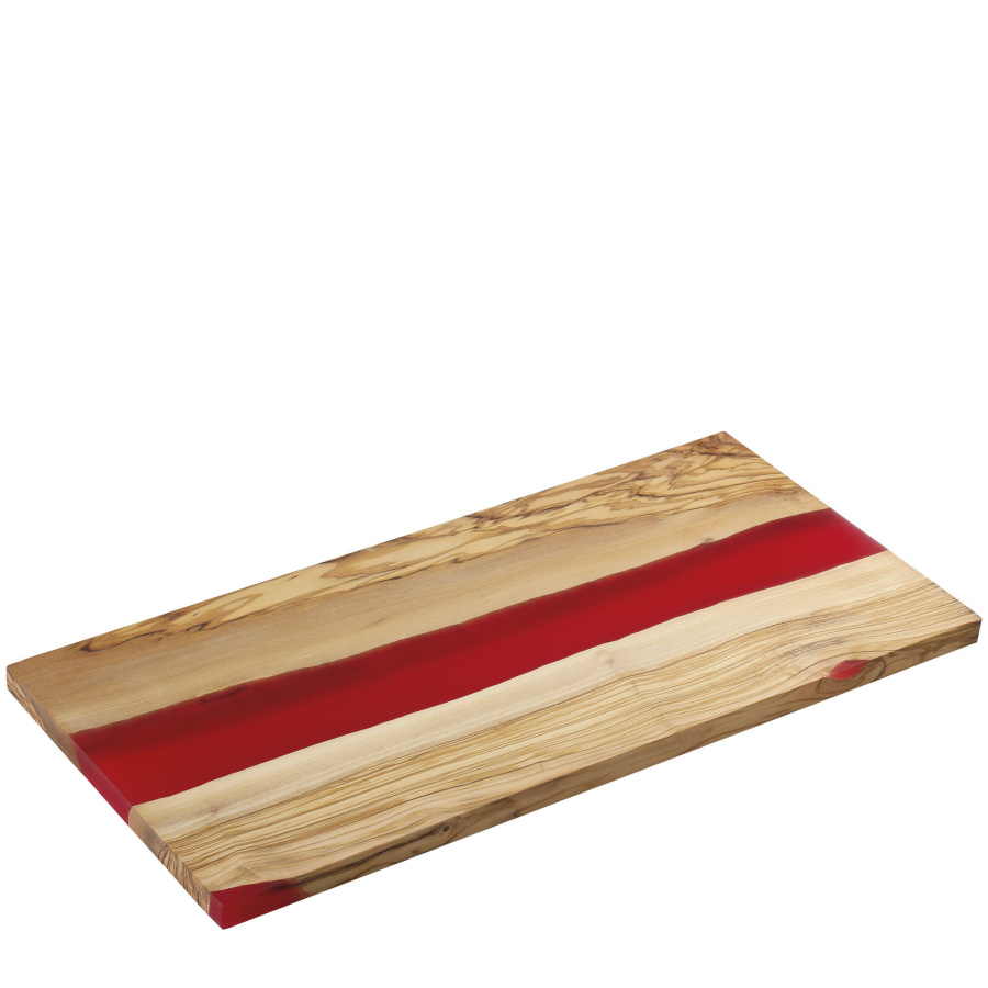 Deska do serwowania, drewno oliwne/żywica epoksydowa, 45 x 22 cm, czerwona