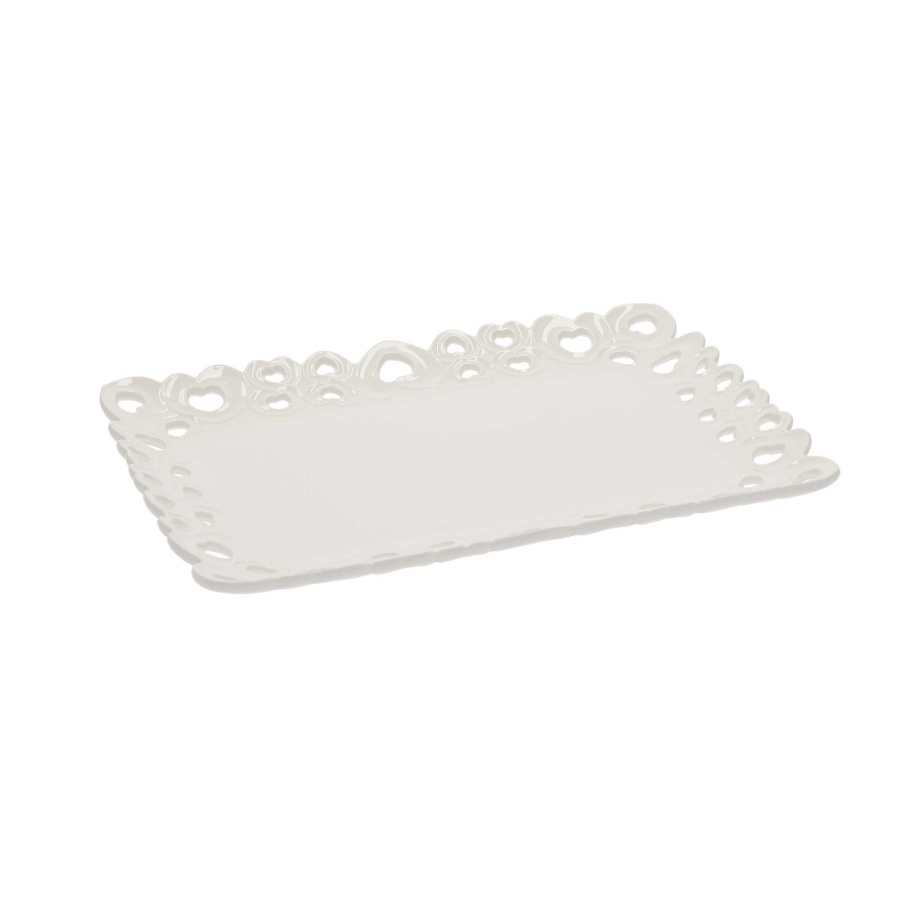 Zdobiona taca do serwowania valentino - biały, 31 x 22 cm