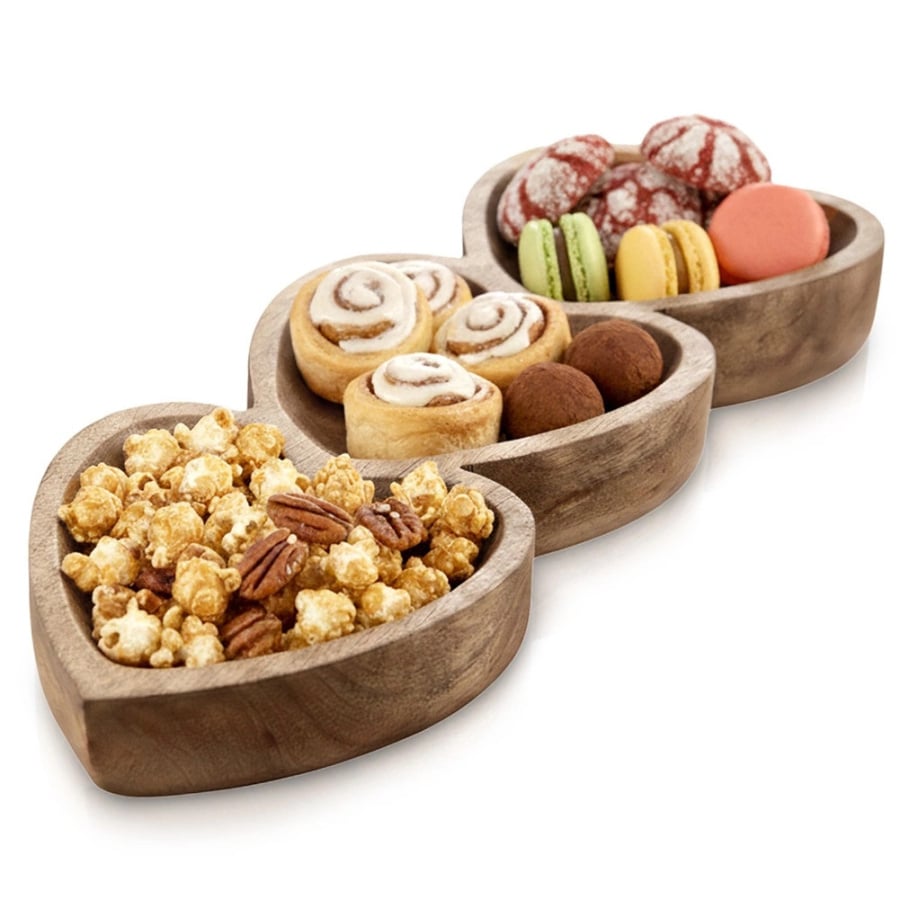 Talerz na przekąski drewniany dzielony serce MANGO 40x16 cm