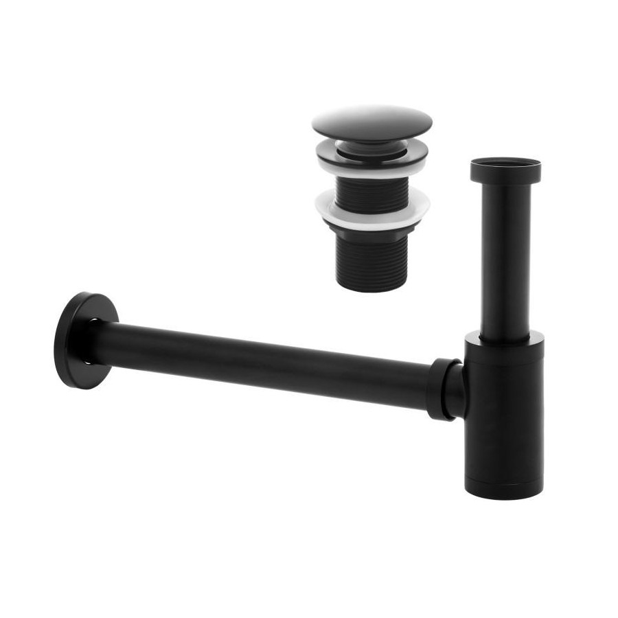 Zestaw korek klik-klak i syfon do umywalki bez przelewu czarny