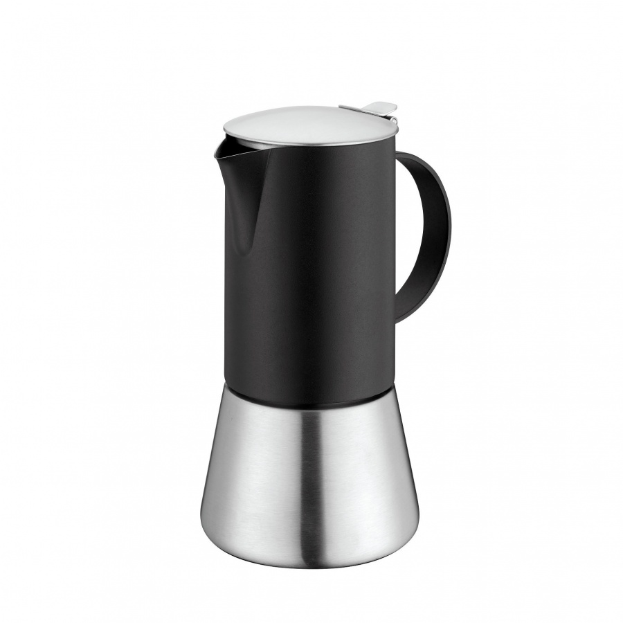 kafeteria stalowa, śred. 10x20,5 cm, 6 filiżanek, stalowa satynowa/czarna