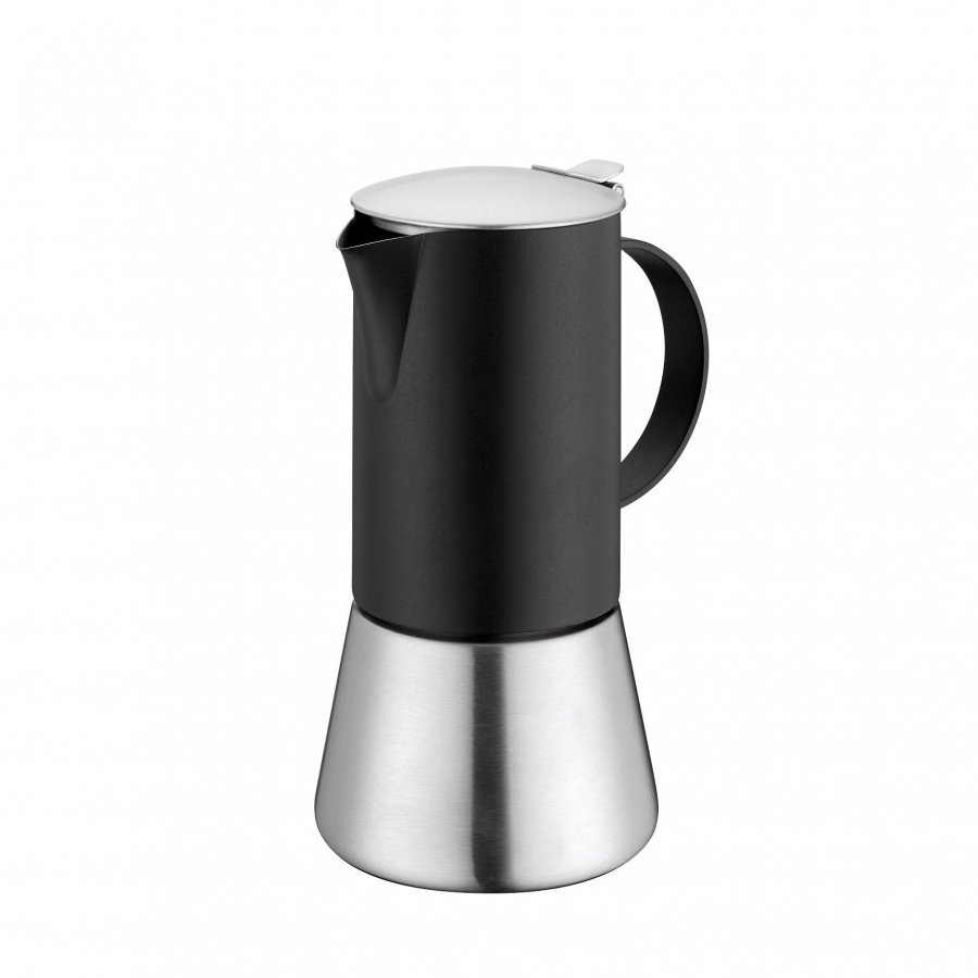 kafeteria stalowa, śred. 10x20,5 cm, 6 filiżanek, stalowa satynowa/czarna