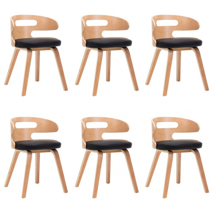 Krzesła do jadalni 6 szt. czarne gięte drewno i ekoskóra