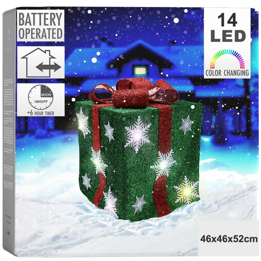 Prezent świecący zielony 14 led 46 cm