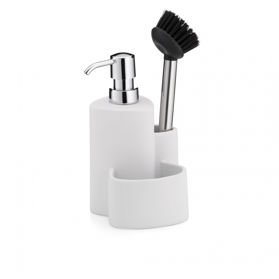 Dozownik na mydło ze szczotką do naczyń 22 cm Kela Purana biały