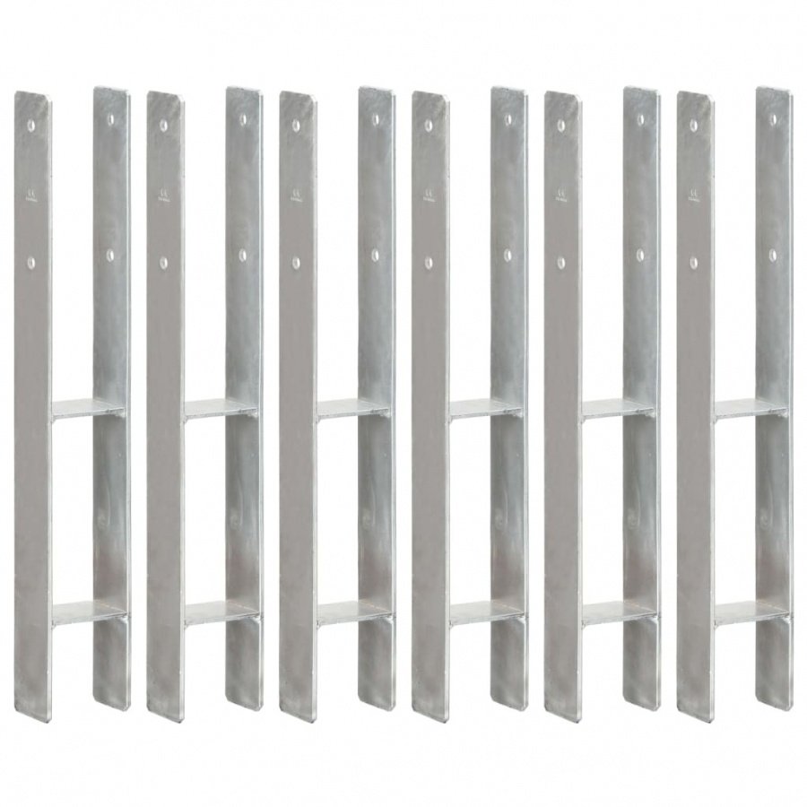 Kotwy do słupków, 6 szt., srebrne, 8 x 6 x 60 cm, stal