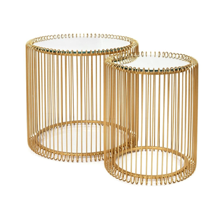 Kare zestaw stolików wire mosiądz