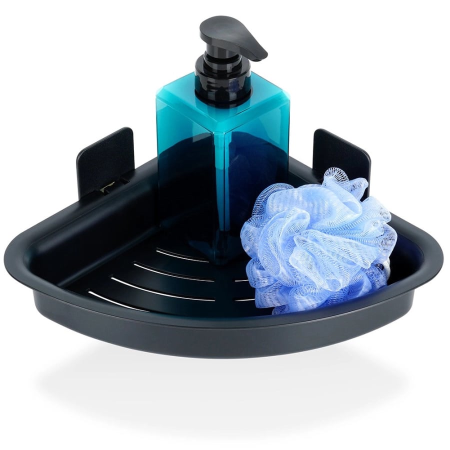 Półka pod prysznic czarna narożna przyklejana 28x22x8 cm