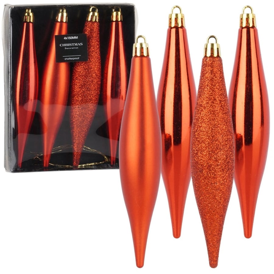 Bombki choinkowe nietłukące czerwone sople 15 cm 4 szt.