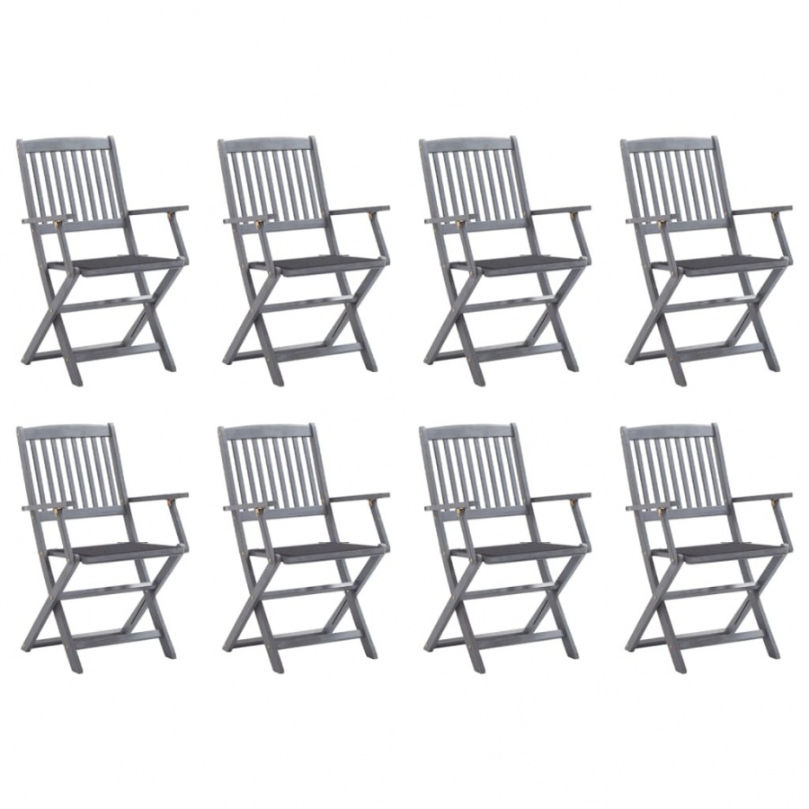 Składane krzesła ogrodowe z poduszkami, 8 szt., drewno akacjowe