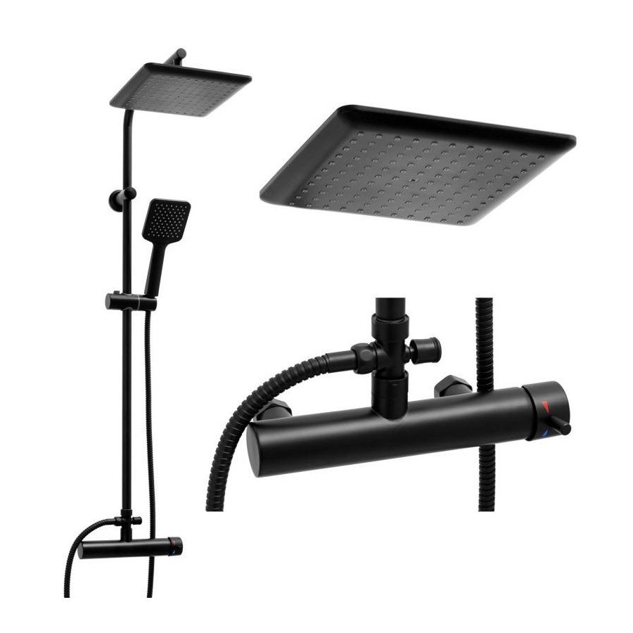 Zestaw prysznicowy czarny ścienny bateria natrysk z deszczownicą 23 cm - yoka