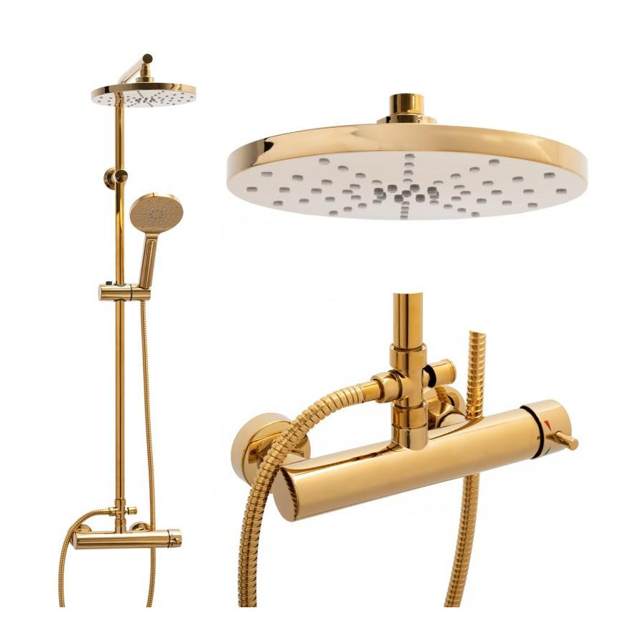 Bateria prysznicowa złota deszczownica 23 cm