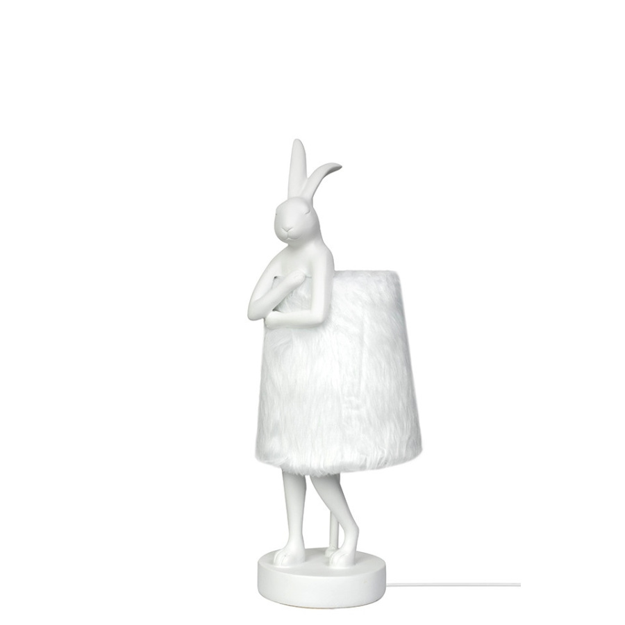 Kare lampa stołowa rabbit fur 50 cm biała / srebrna