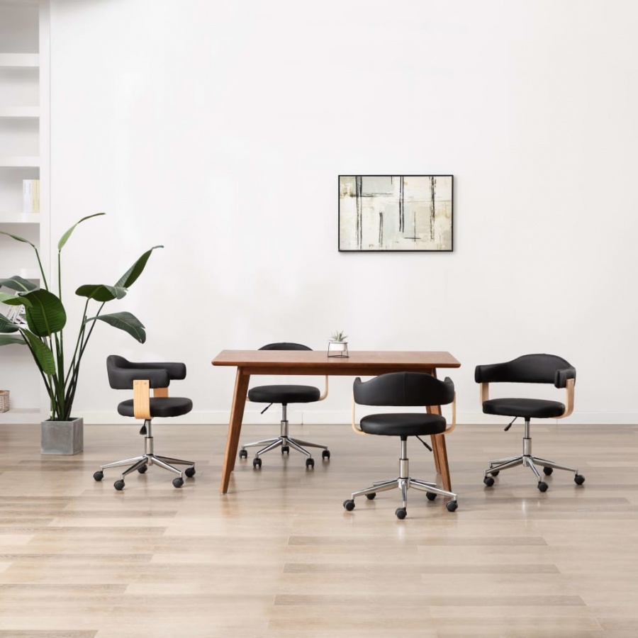 Obrotowe krzesła stołowe, 4 szt., czarne, sztuczna skóra