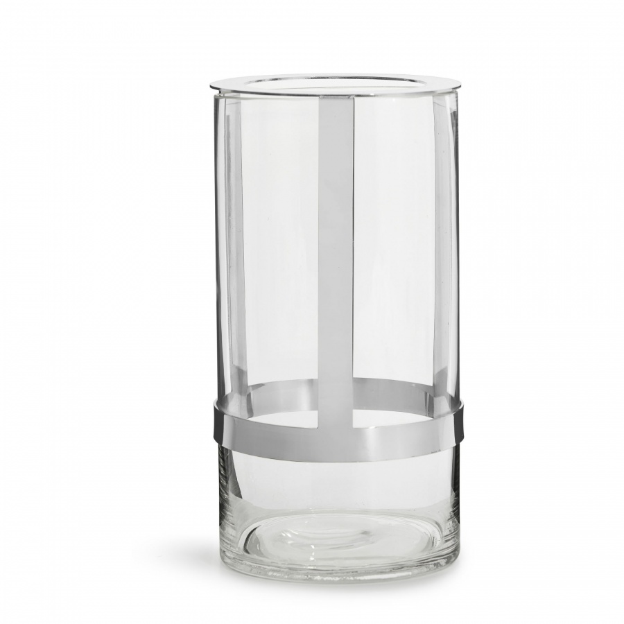 wazon, śred. 15 x 28 cm, szkło/metal, srebrny, pudełko prezentowe