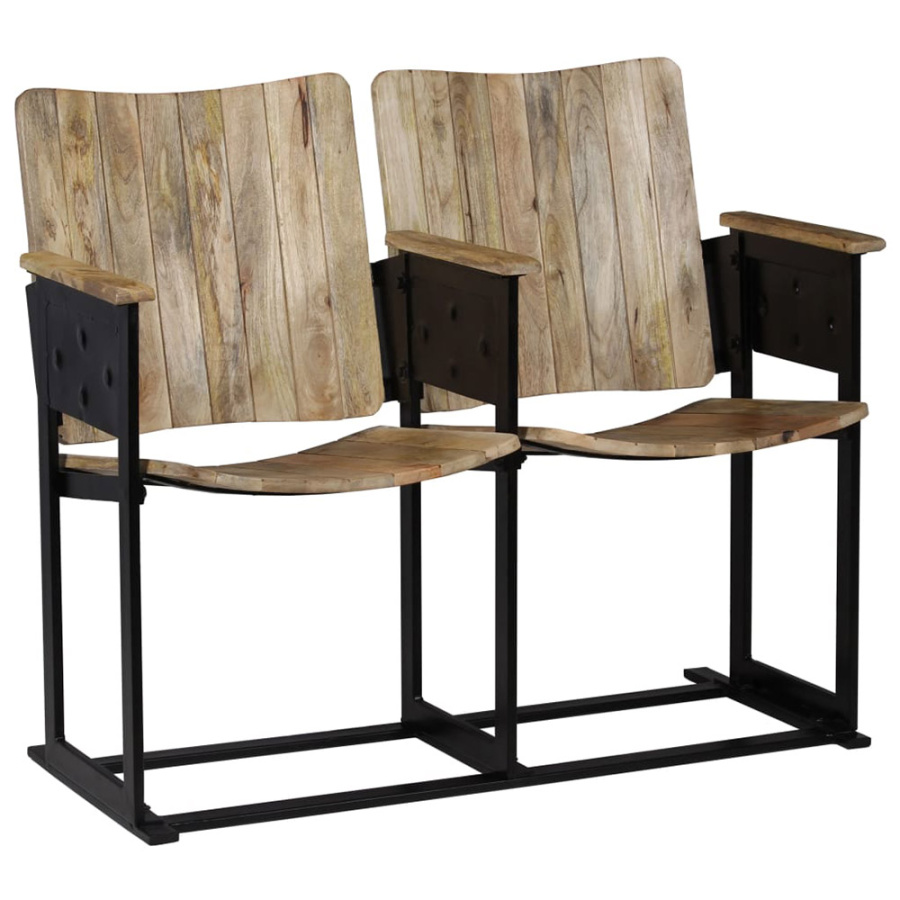 Ławka 2-osobowa z litego drewna mango i stali, 102 x 55 x 83 cm