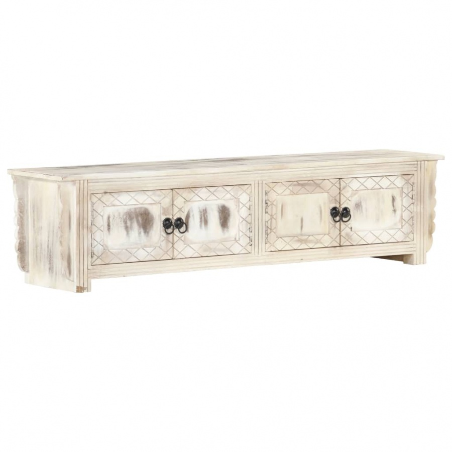 Szafka pod TV, biała, 140x30x35 cm, lite drewno mango