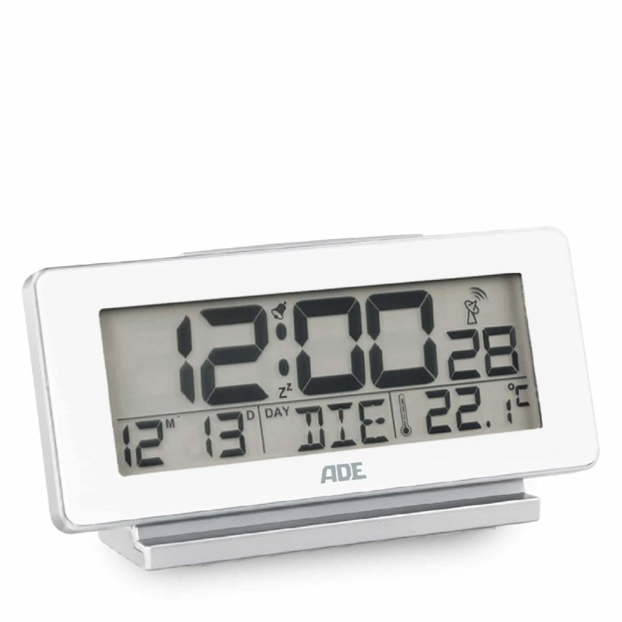 Budzik elektroniczny z kalendarzem i termometrem, 12,5 x 4 x 8,5 cm, biały