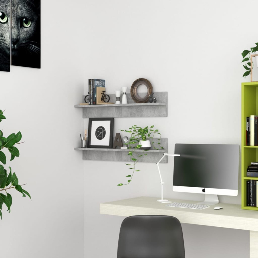 Półki ścienne, 2 szt., szarość betonu, 80x11,5x18 cm, płyta