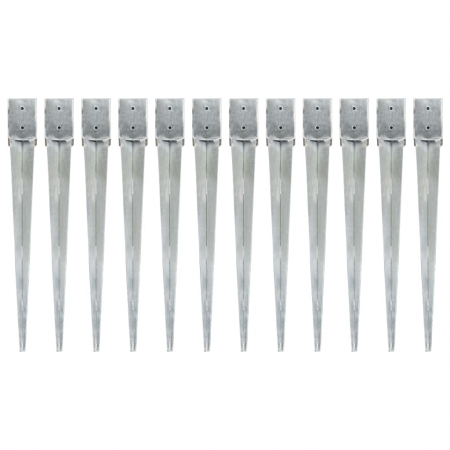 Kołki gruntowe, 12 szt., srebrne, 10x10x91 cm, stal