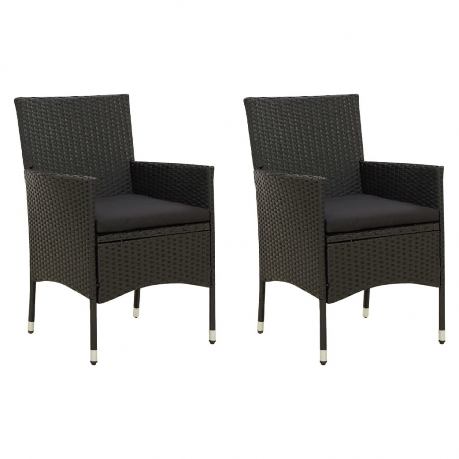 Krzesła ogrodowe z poduszkami, 2 szt., polirattan, czarne