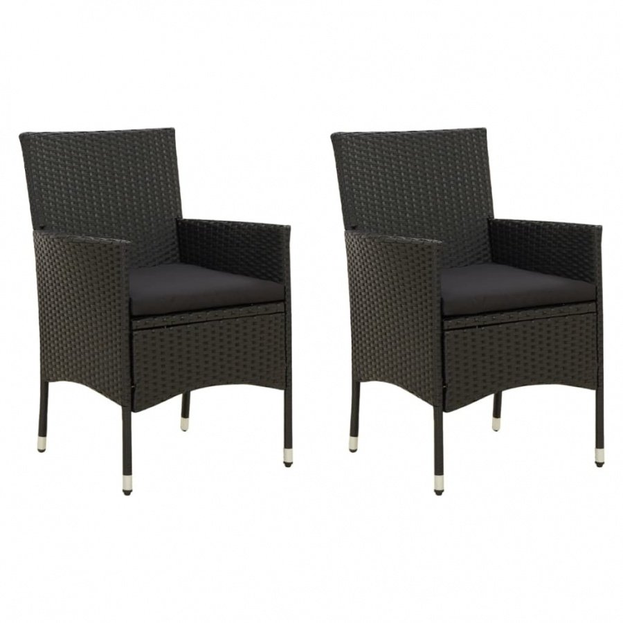 Krzesła ogrodowe z poduszkami, 2 szt., polirattan, czarne