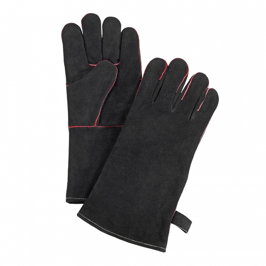 Rękawice grillowe, skóra, 35 x 16 cm, czarne