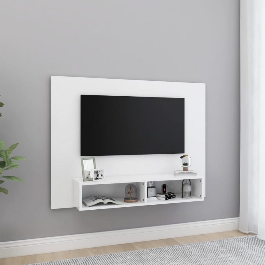 Wisząca szafka pod tv, biała, 120 x 23,5 x 90 cm, płyta wiórowa