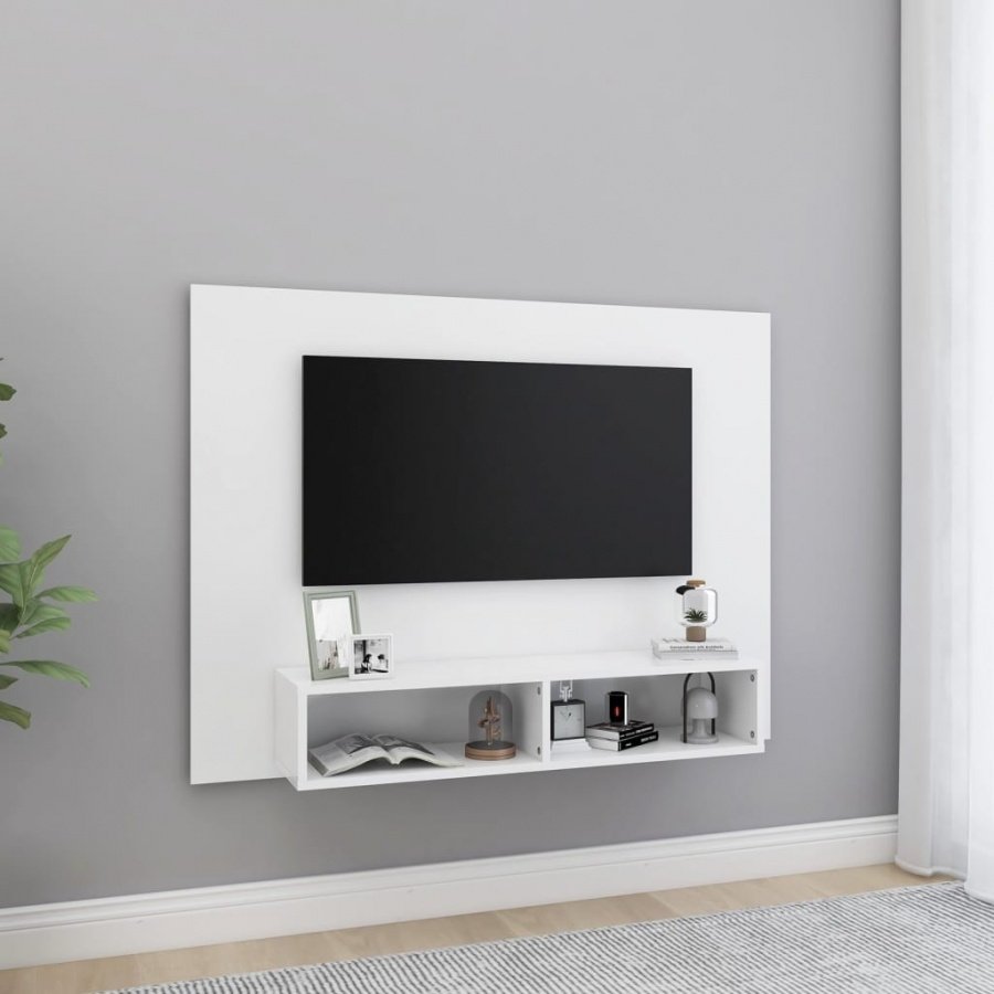 Wisząca szafka pod tv, biała, 120 x 23,5 x 90 cm, płyta wiórowa