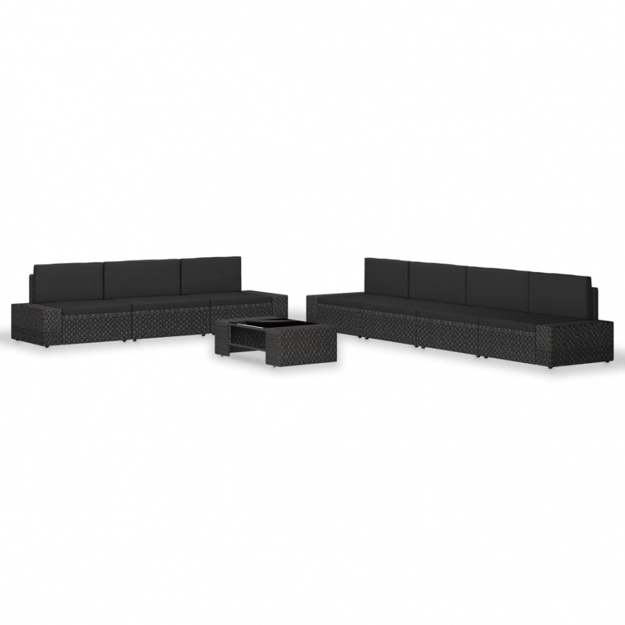 8-cz. zestaw wypoczynkowy do ogrodu, rattan PE, czarny