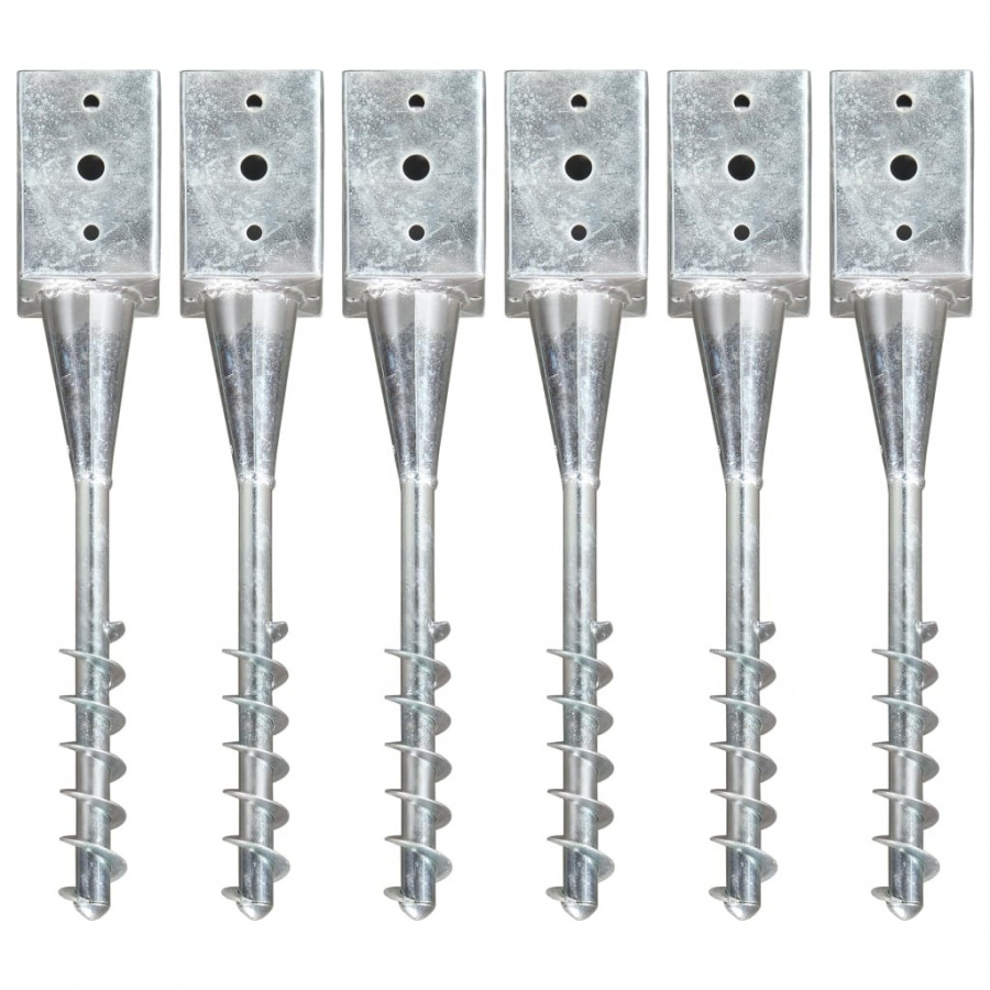 Kołki gruntowe, 6 szt., srebrne, 9x9x56 cm, stal galwanizowana