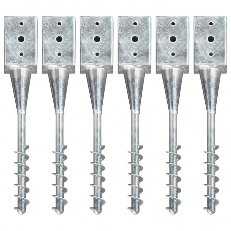 Kołki gruntowe, 6 szt., srebrne, 9x9x56 cm, stal galwanizowana