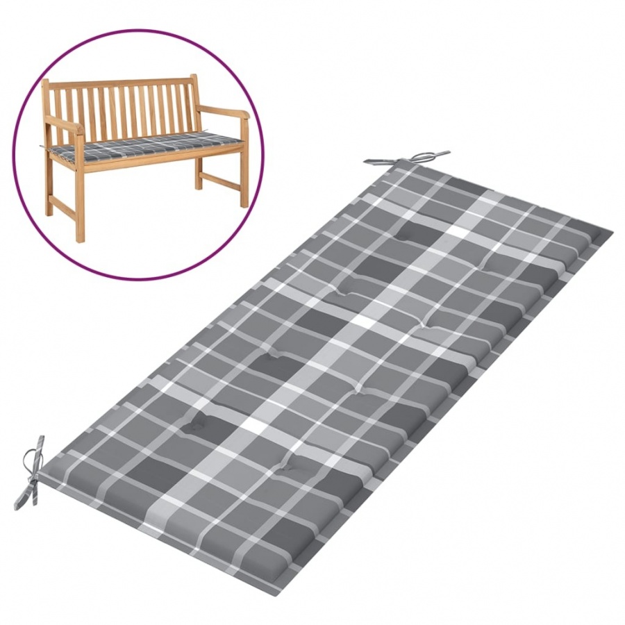 Poduszka na ławkę ogrodową, szara krata, 120x50x3 cm, tkanina