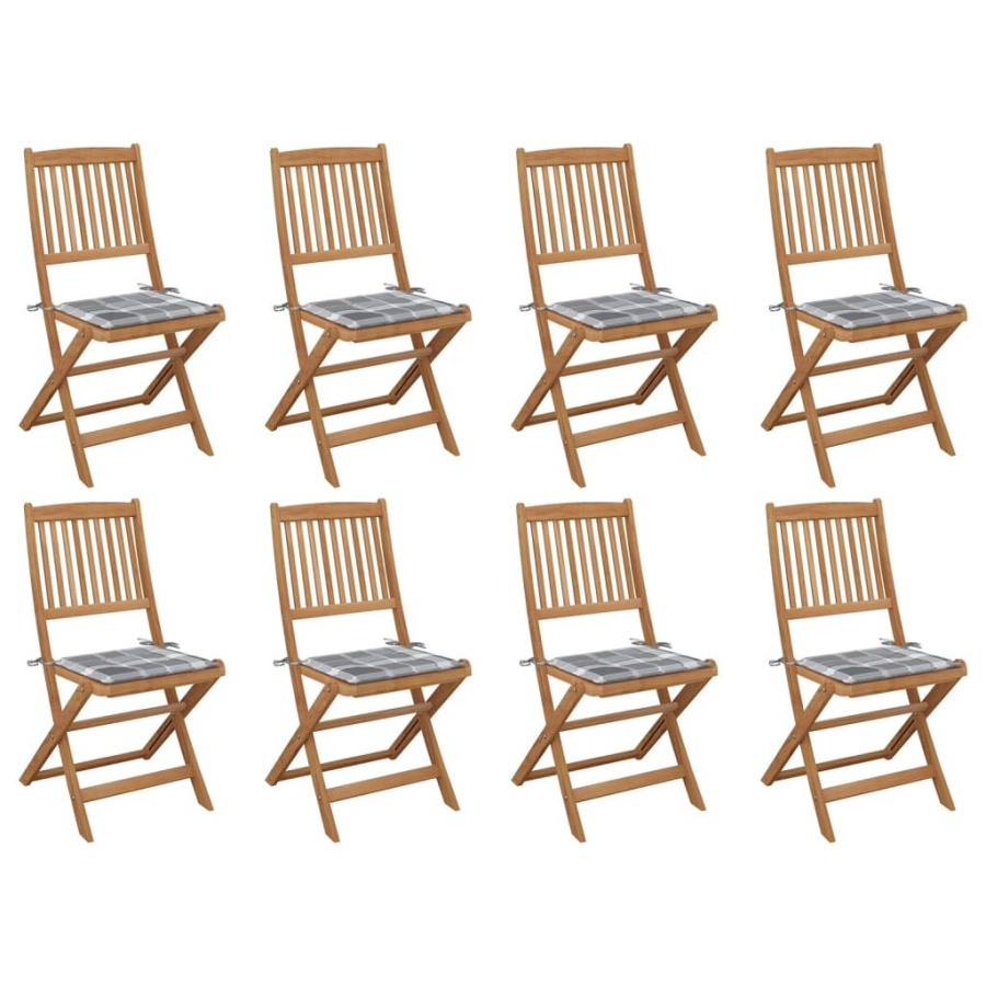 Składane krzesła ogrodowe z poduszkami, 8 szt., drewno akacjowe