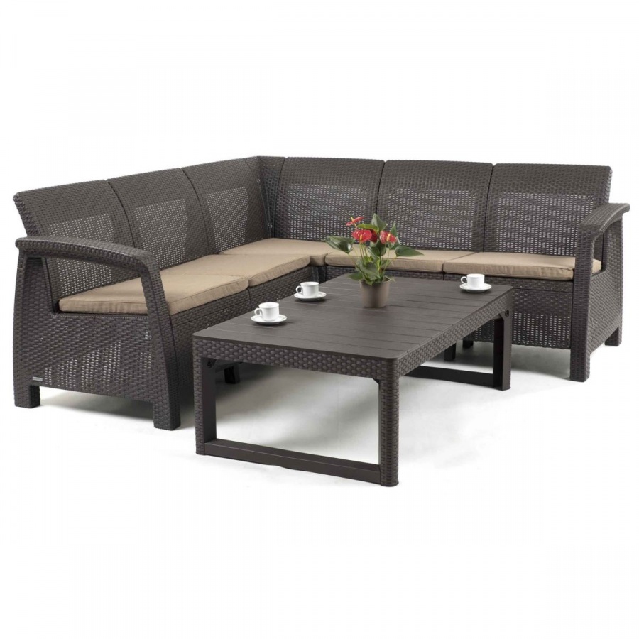 Narożnik ogrodowy Corfu Relax LYON Set : Kolor - brąz/taupe