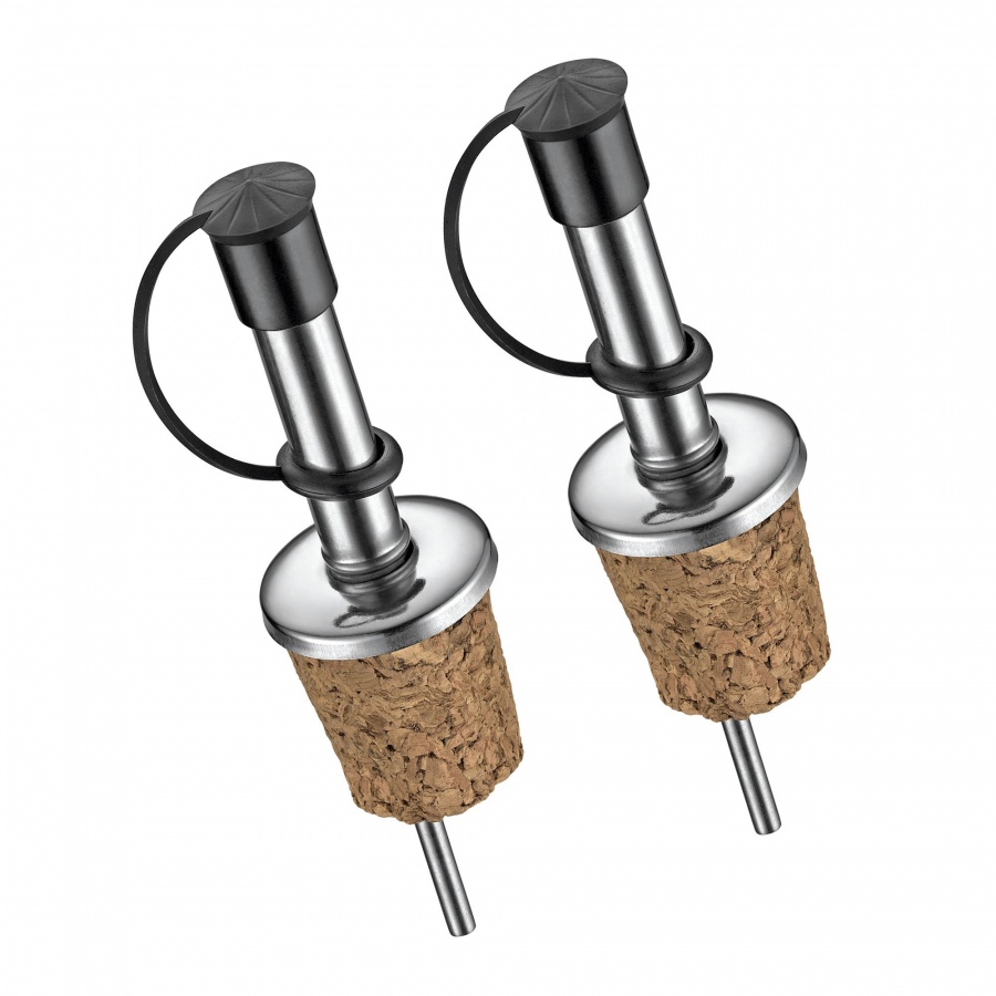 Nalewaki do octu, oliwy i alkoholi, 2 szt., stal nierdzewna/korek, śred. 2,5 x 9 cm