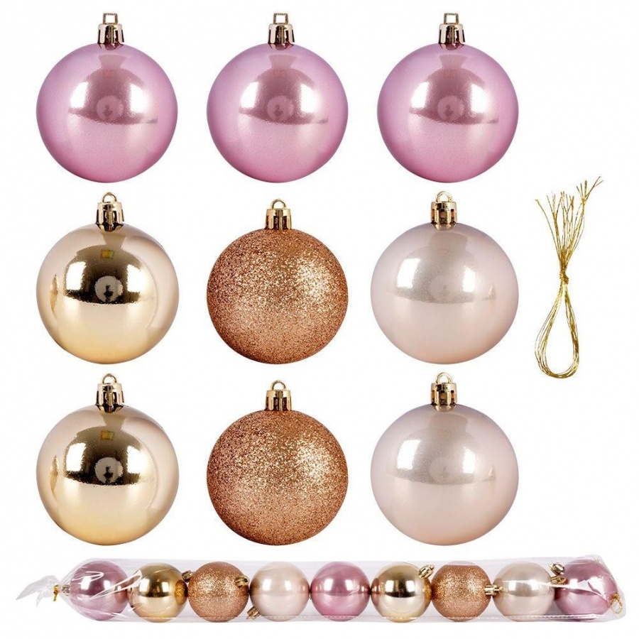 Bombki choinkowe nietłukące złote różowe zestaw 9 szt. 6 cm