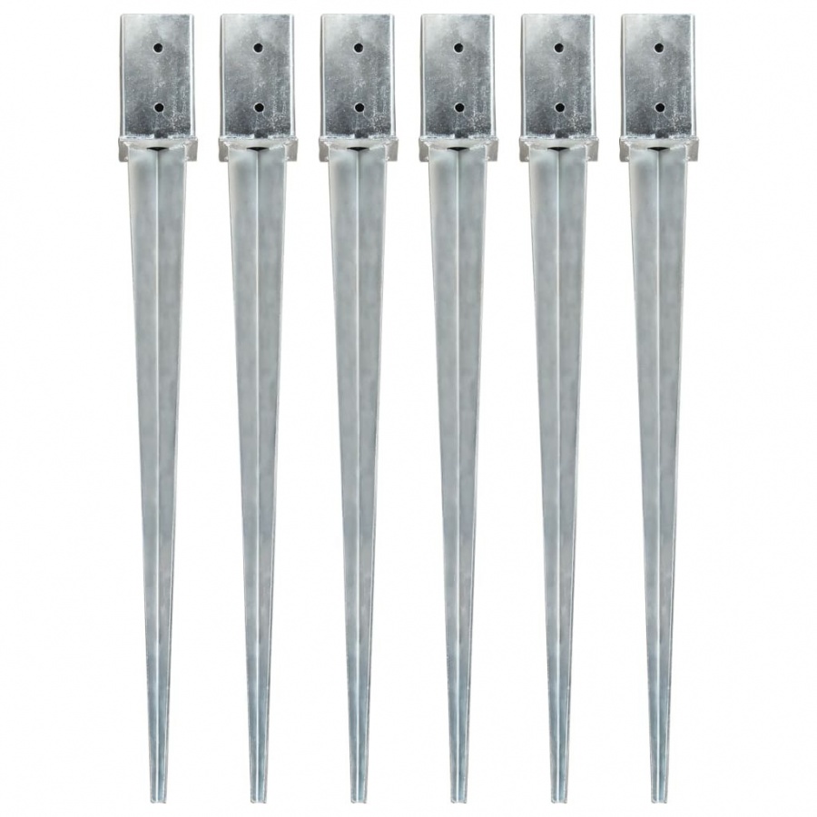 Kołki gruntowe, 6 szt., srebrne, 8x8x91 cm, stal galwanizowana