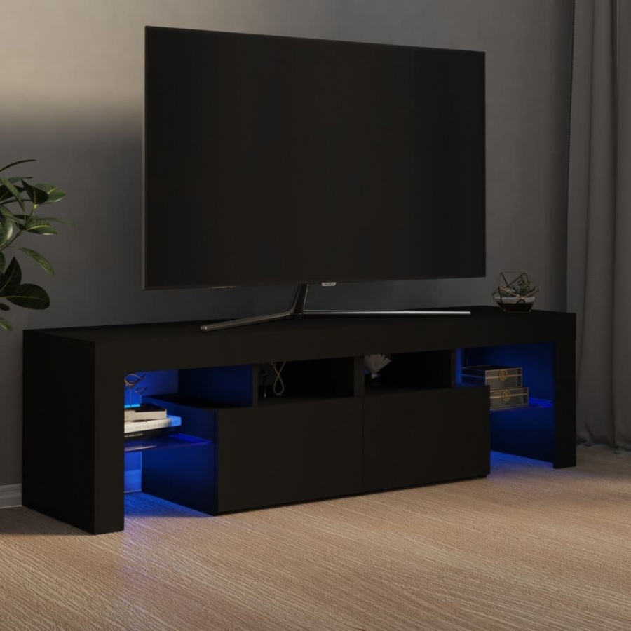 Szafka pod tv z oświetleniem led, czarna, 140x35x40 cm