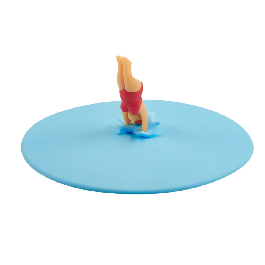 Pokrywka silikonowa z plażowiczem, monika pluck, śred. 10,5 cm, błękitna