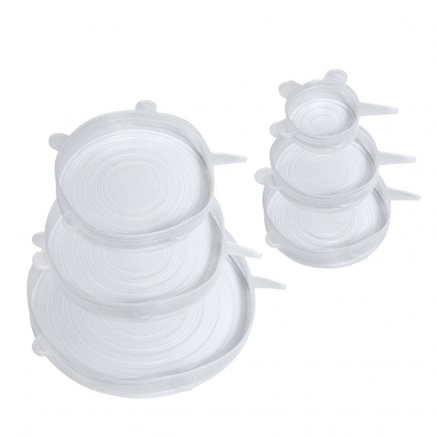 pokrywki silikonowe, 6 szt., śred. 6,5 + 9,5 + 11 + 14 + 15,5 + 20 cm