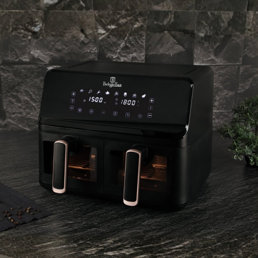 Air Fryer Frytkownica beztłuszczowa z podwójnym koszem 4,1L+4,1L BerlingerHaus BH-9469 Black Rose