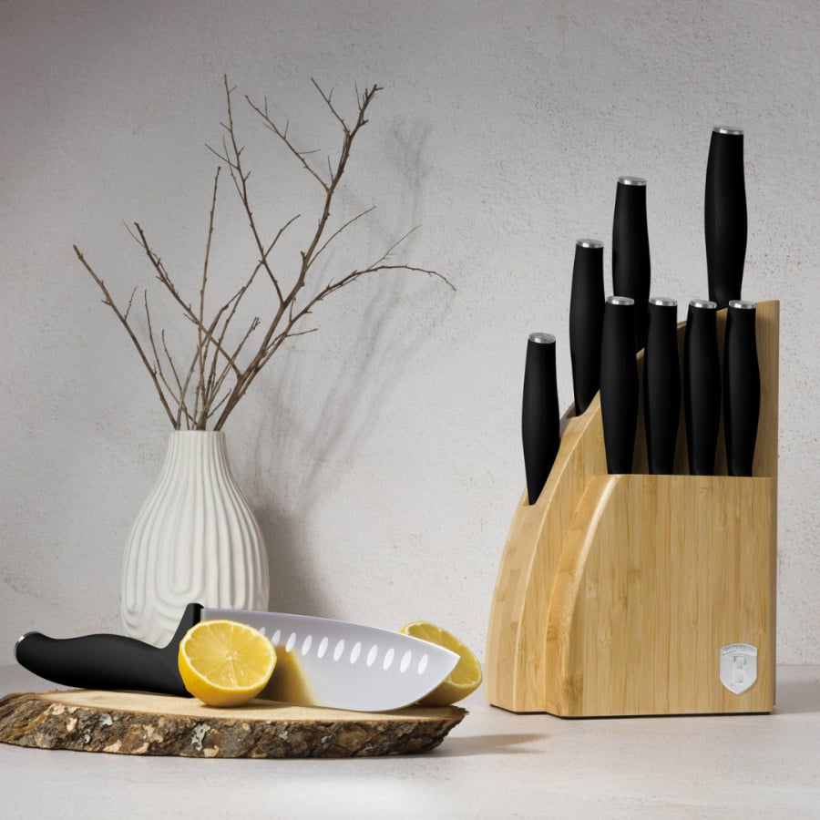 Zestaw 9 noży w stojaku bambusowym BerlingerHaus Matte Black BH-2979