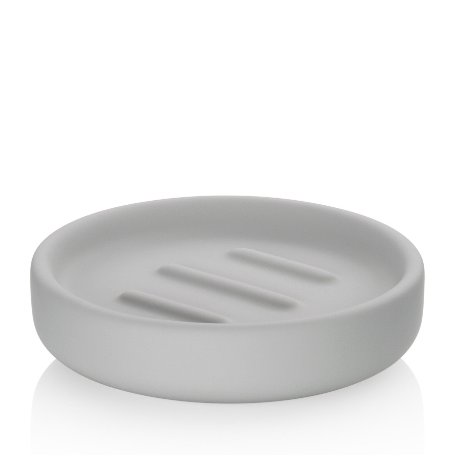 Mydelniczka, ceramika gumowana, śred. 11,5 x 3 cm, jasnoszara